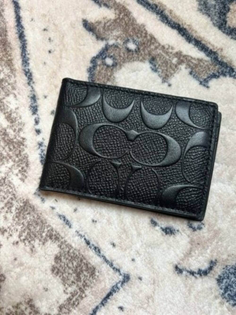 Coach Raised Black Canvas & Leather Wallet Bifold Embossed Leather Jacquard C